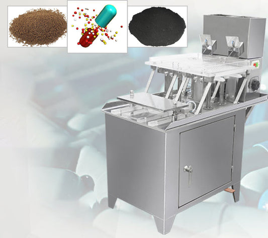 เครื่องบรรจุแคปซูล TSP-187B stainless steel capsule powder filling machine 125 (kg)0.37 (Kw)Packing capacity0.4-0.6 grams (ml)Filling speed 3000-10000 grains/hour