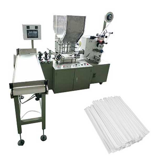 เครื่องบรรจุห่อหลอดอัตโนมัติ Electric Straws Packihng Machine เครื่องห่อ หุ่ม หลอด