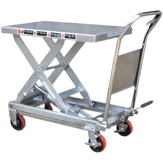 รถยกไฮดรอลิค รุ่น สเตนเลส แบบคันโยก Stainless Steel Hydraulic Lifting Platform Table ล้อเลื่อน