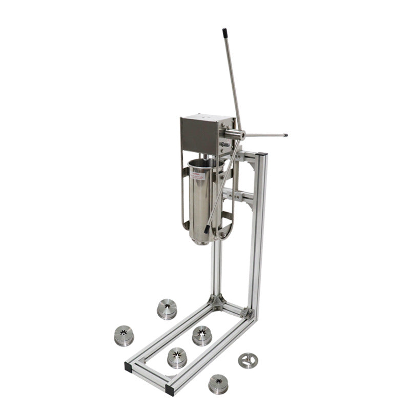 เครื่องทำขนมชูโรสแบบมือหมุน ปาท่องโก๋สเปน รุ่น JNG5L แบบแนวตั้ง Vertical Handheld Churros Machine พร้อมรางวางหม้อทอด ขนาด 5 ลิตร