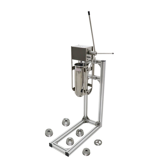 เครื่องทำขนมชูโรสแบบมือหมุน ปาท่องโก๋สเปน รุ่น JNG5L แบบแนวตั้ง Vertical Handheld Churros Machine พร้อมรางวางหม้อทอด ขนาด 5 ลิตร