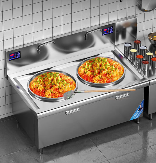เตาผัดขนาดใหญ่ เตาแม่เหล็กไฟฟ้า แบบเตาคู่ Commercial Induction Cooker สำหรับร้านอาหาร โรงแรม
