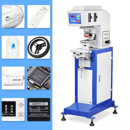 เครื่องแพดสกรีน เครื่องปั๊มโค๊ด ประทับตราพิมพ์ Pad Printing Machine รุ่น HSS-125D/1 แบบ 1 ถาดสี