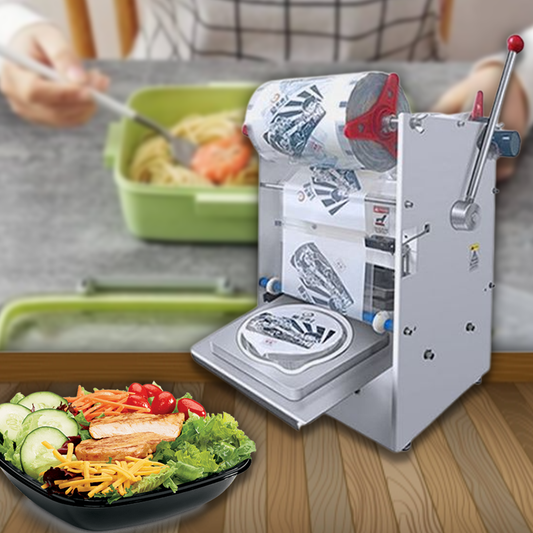 เครื่องซีลถ้วยอาหารกลม แบบหยดน้ำ  round plastic bowl semi-automatic film sealing machine