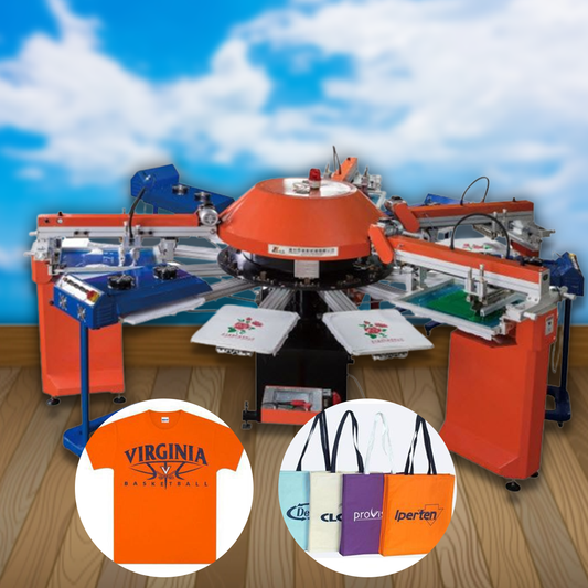 เครื่องสกรีนแบบจานหมุน ต่อเนื่องอัตโนมัติ SPG 400*500 (mm) automatic disc multi-color screen printing machine 600pcs/h