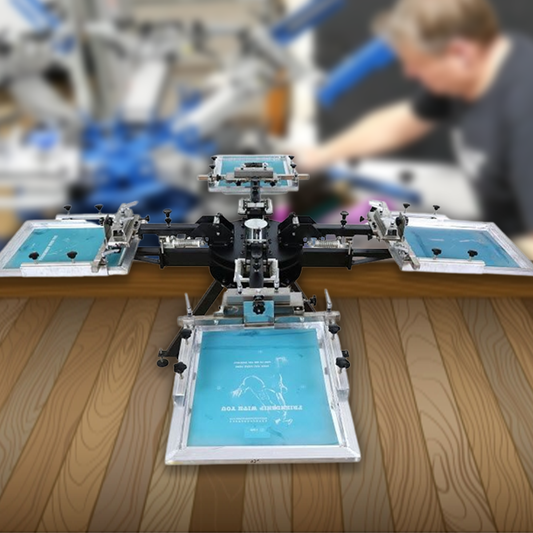 เครื่องสกรีนแบบจานหมุน  มือโยก manual 4-color stations screen printing machine