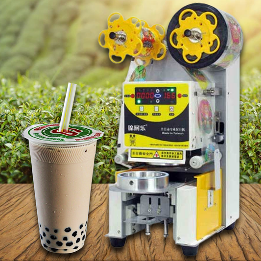 เครื่องซีลฝาแก้ว แบบอัตโนมัติ นับแก้วได้ รุ่น Q10 350W สำหรับฝาแก้วขนาด 9.0 หรือ 9.5 ซม. ความเร็ว 500แก้วต่อชั่วโมง