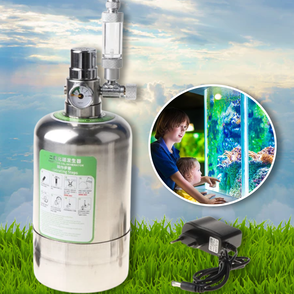 ถังคาร์บอน co2 ตู้ไม้น้ำ พร้อมอุปกรณ์ครบชุด Fish Tank Carbon Dioxide Gas Cylinder