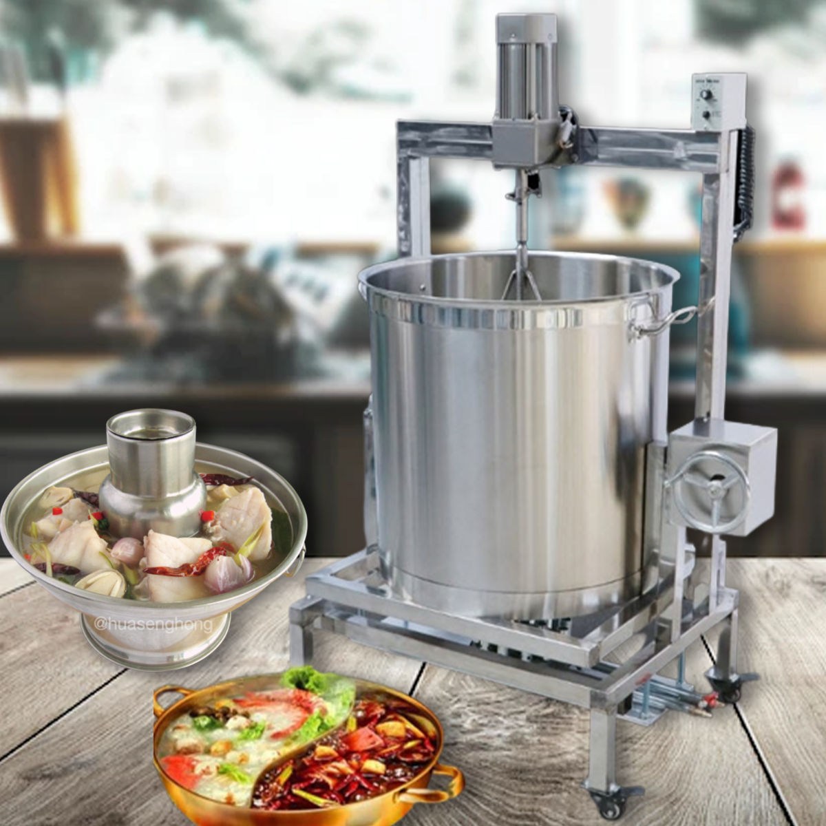 เครื่องผสมกวนซอส อาหาร Gas Heating Sauce Stirring Pot เครื่องกวนระบบแก๊ส