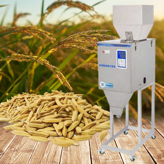 เครื่องบรรจุ ผง เมล็ด ข้าวสาร ธัญพืช ถั่วลิสง ไฟฟ้า รุ่น F999 บรรจุได้ครั้งละ 50 – 5000 กรัม กำลังไฟ 100W พร้อมโถ