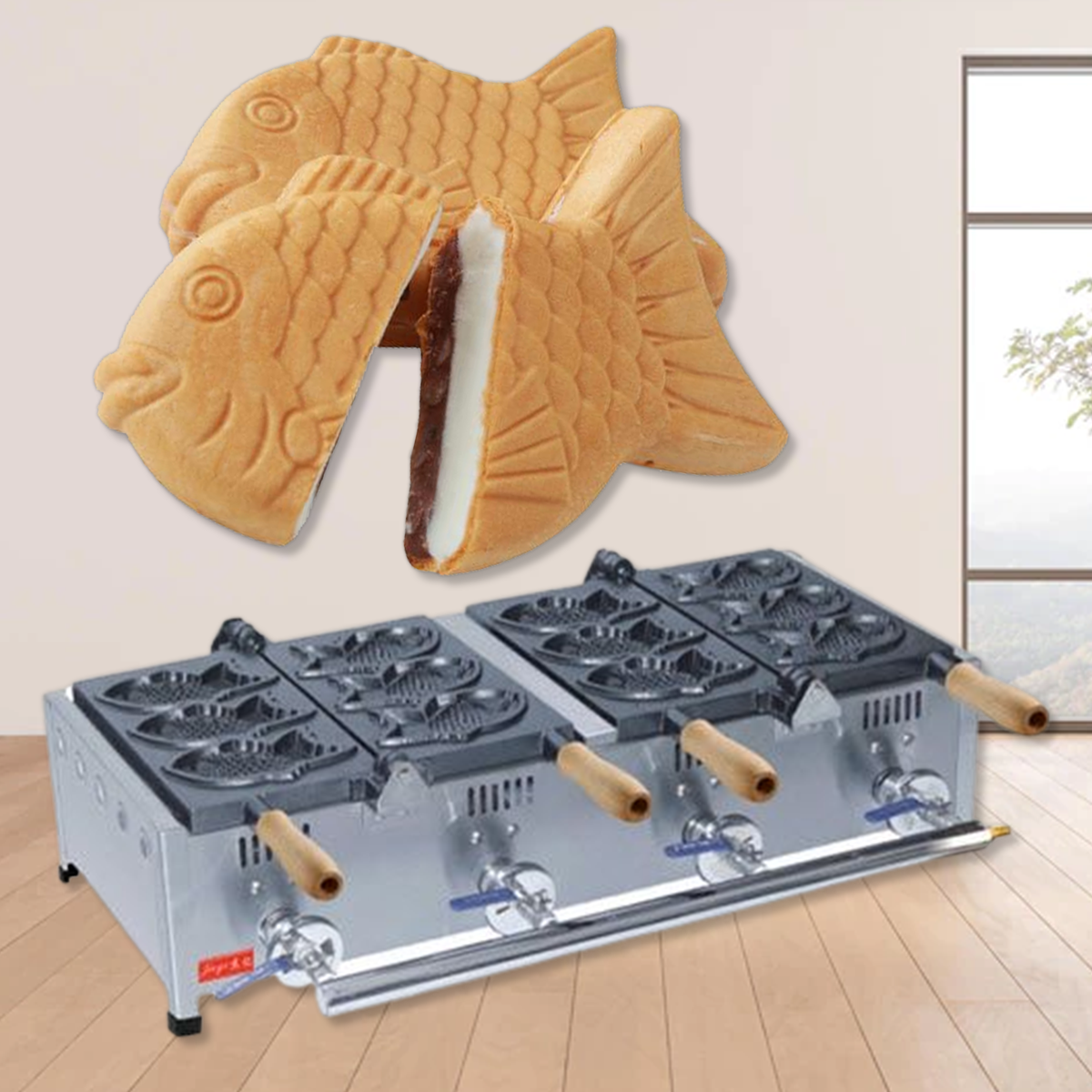 เครื่องทำวาฟเฟิลรูปปลา Fish waffle FY-1104R 15kg แกส สำหรับทำวาฟเฟิลปลานุ่มกรอบ สะดวก ใช้งานง่าย เหมาะสำหรับร้านกาแฟและขนมหวาน
