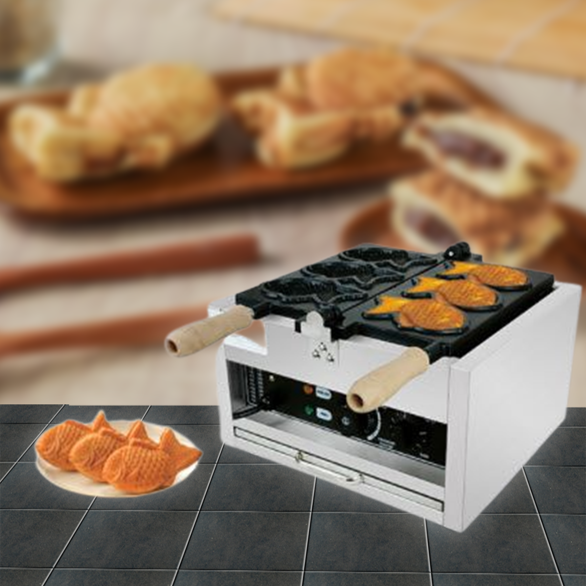 เครื่องทําวาฟเฟิล รูปปลา  Korean Fish Cake HT-1103A 1500วัตต์ 50-300องศา ช่องละ 3 ตัว