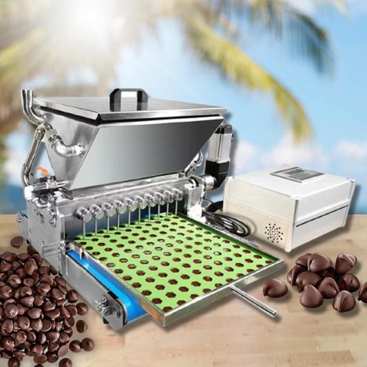 เครื่องหยอดขนม หยอดช็อกโกแลต 10 หัวหยอด  chocolate fondant pouring machine ss304 220V 50HZ 75kg Servo motor 15-20 times per minute 1.5kw
