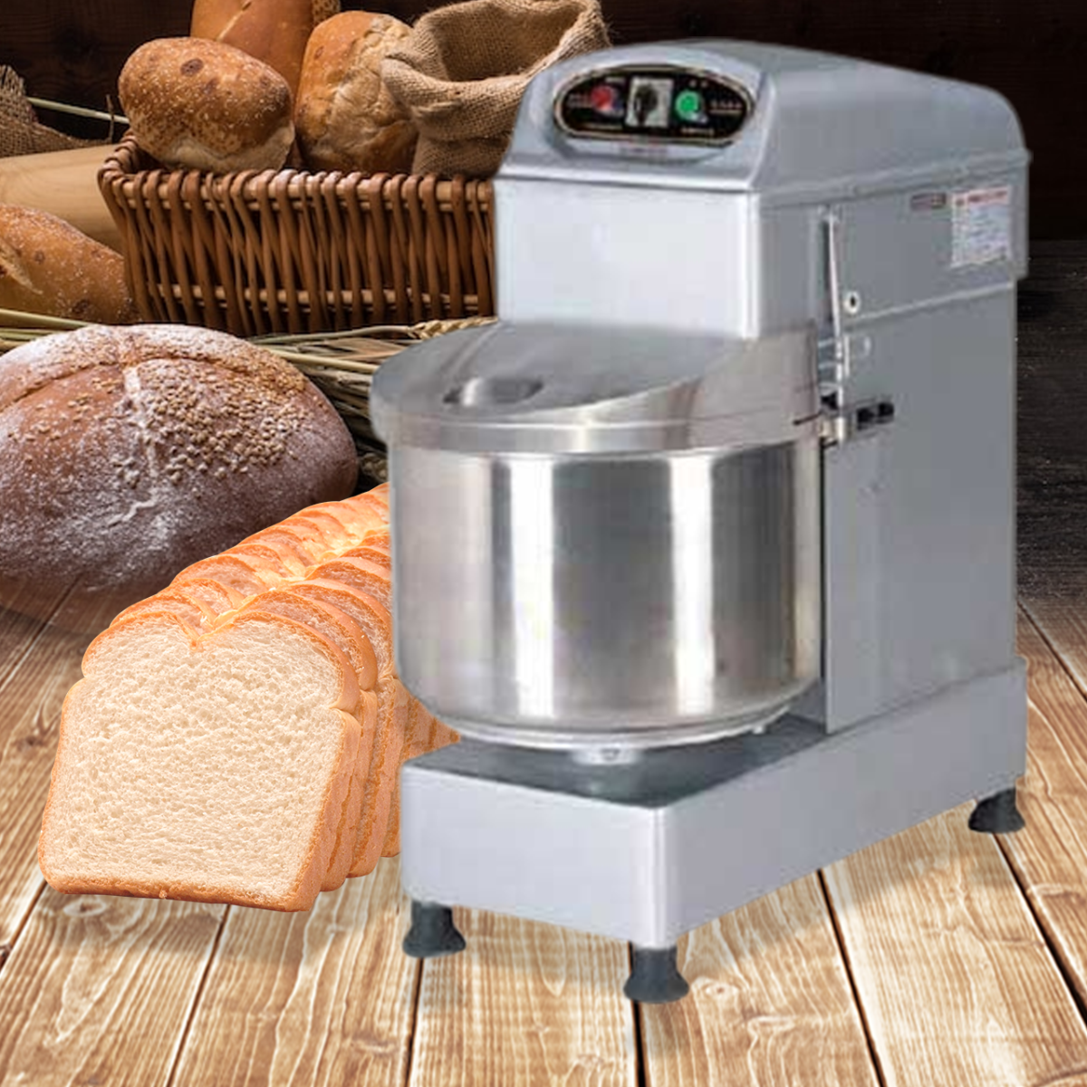 Henglian เครื่องผสมแป้งแบบเกลียว 21 ลิตร ความเร็ว 185 รอบ/นาที ขนาด 38 x 69 x 73 ซม. น้ำหนัก 70 กิโลกรัม