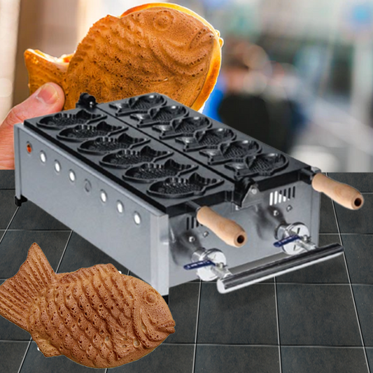 เครื่องทำขนม Taiyaki วาฟเฟิล รูปปลา Taiyaki Fish Waffle Maker รุ่น FY-1101R รุ่นต่อแก็ส ขนมรูปปลาญี่ปุ่น