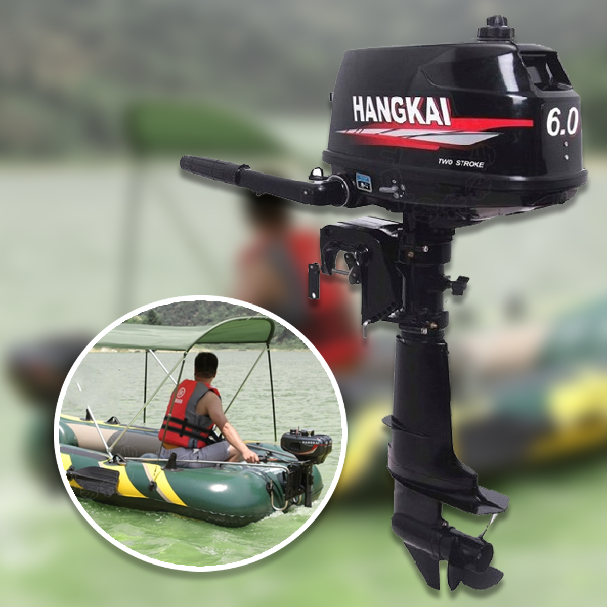 มอเตอร์ติดเรือ Hangkai Motor Guide แบบใช้น้ำมัน ความจุถัง 1.5 ลิตร เครื่องยนต์ 2 จังหวะ กำลัง 6 แรงม้า
