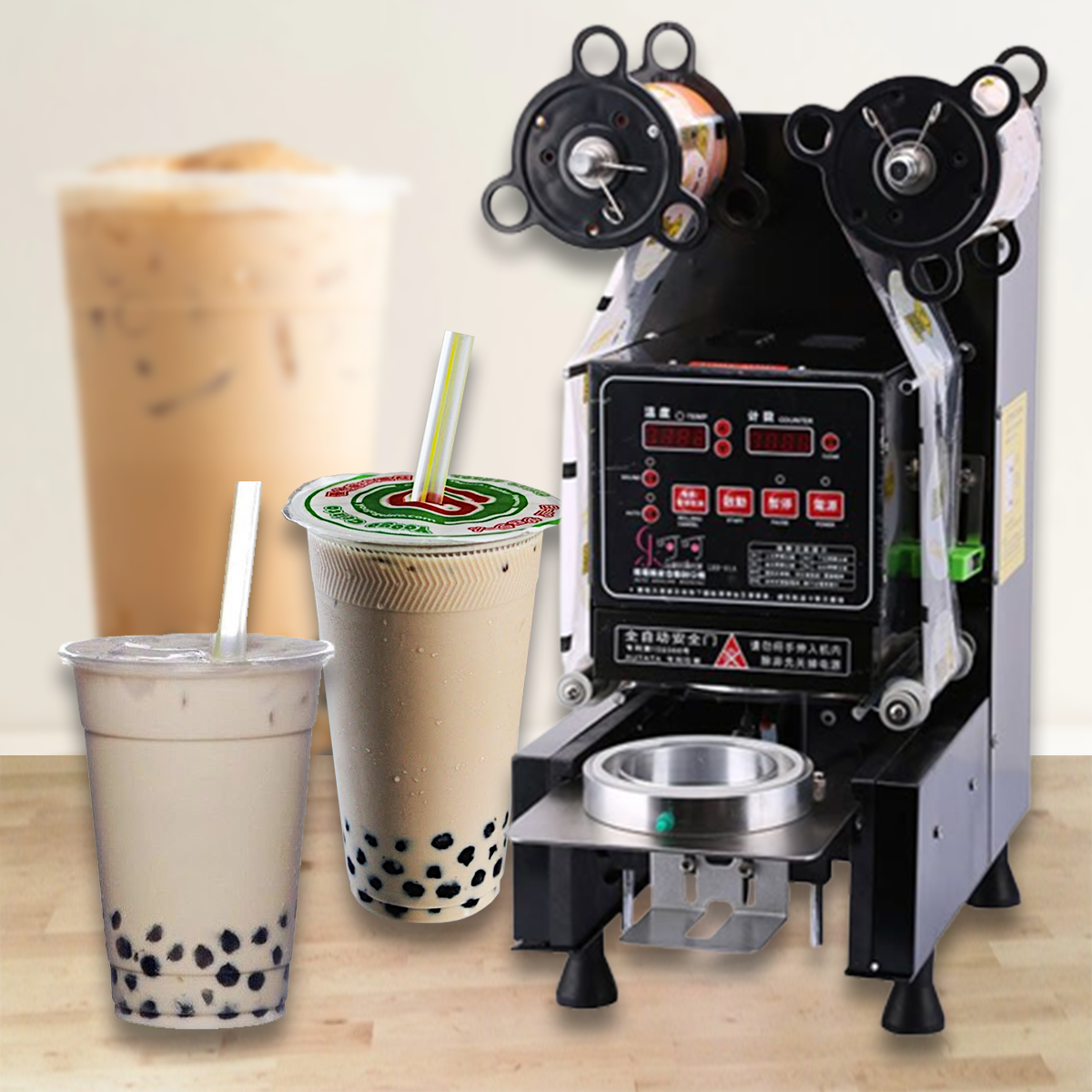 เครื่องซีลฝาแก้ว แบบอัตโนมัติ นับแก้วได้ รุ่น LHH-81A สำหรับฝาแก้วขนาด 9.5 ซม. - สีดำ