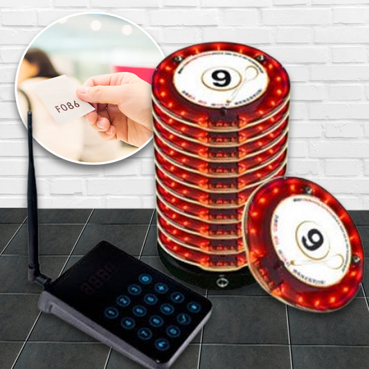 เครื่องเรียกคิว เพจเจอร์เรียกคิว 1 เครื่อง(กันน้ำ) วงกลม Wireless Guest Paging Queuing System  5 10 15 20 แผ่น wifi 433Mhz