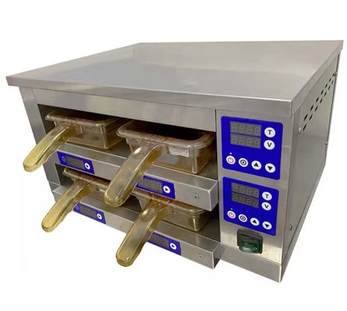 ตู้เก็บความร้อนสำหรับเนื้อแฮมเบอร์เกอร์ Burger Patty Warming Cabinet รุ่น 2 ชั้น 4 ถาด