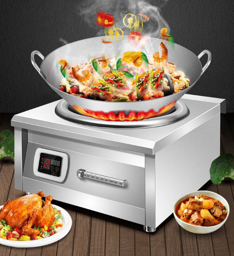 เตาแม่เหล็กไฟฟ้าแบบเว้า สำหรับครัวอุตสาหกรรม Induction Wok Cooker 8000W