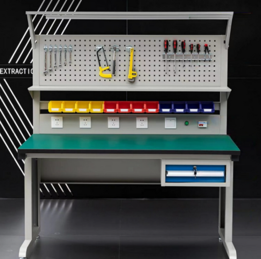 โต๊ะทำงานกันไฟฟ้าสถิตพร้อมโคมไฟ โต๊ะช่างอิเล็กทรอนิกส์ ESD Workbench with Light and Power Outlet